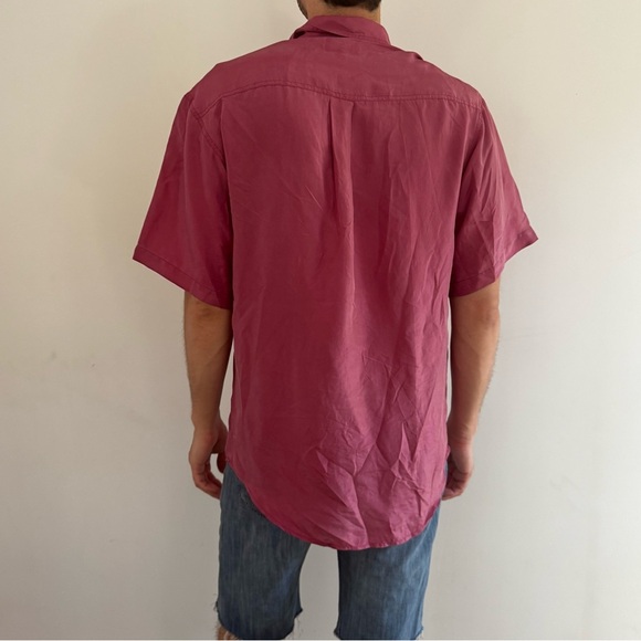 Vintage Tip Top Tailors 100% Silk Pink Safari Shirt - S - Picture 5 of 16